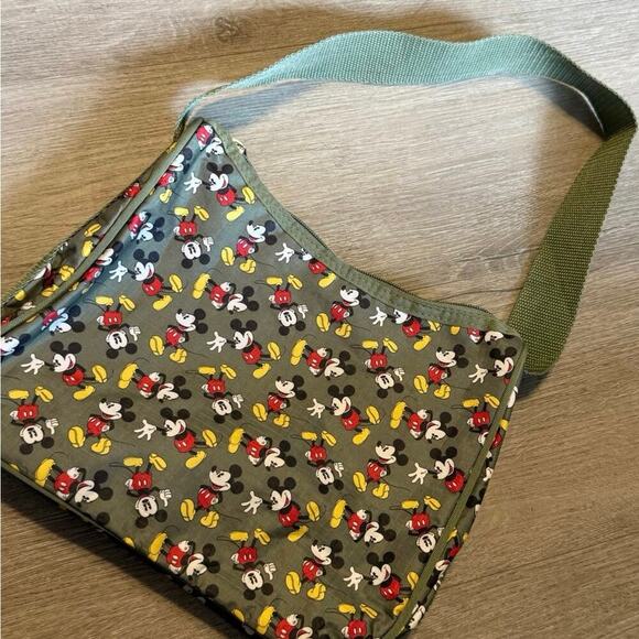 Disney Mickey Mouse Olive Green Nylon Shoulder Bag Purse - Picture 1 of 7